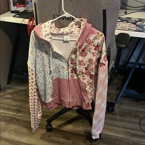 Teddy Fresh Women's Patchwork Cropped Zip-Up Rose Multi